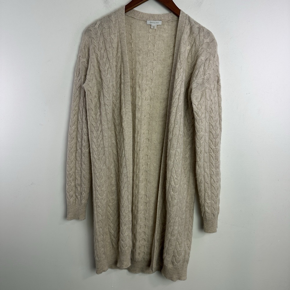 Garnet Hill Cashmere Ivory Cable‎ Knit Open Front Cardigan Long Length XS